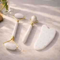 Masażer do twarzy z jadeitu 3w1 roller wałek płytka kamień gua sha-5907451383186