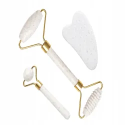Masażer do twarzy z jadeitu 3w1 roller wałek płytka kamień gua sha-5907451383186