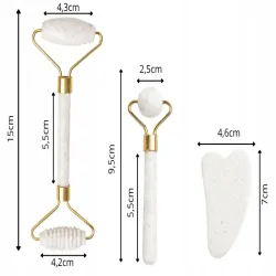 Masażer do twarzy z jadeitu 3w1 roller wałek płytka kamień gua sha-5907451383186