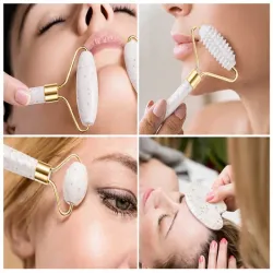 Masażer do twarzy z jadeitu 3w1 roller wałek płytka kamień gua sha-5907451383186